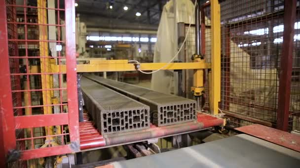 Robot konveyör. Tuğla üretim. — Stok video