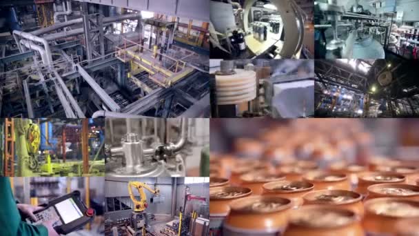 Pop and soda industrial production line. Multiple screens. — Stock Video