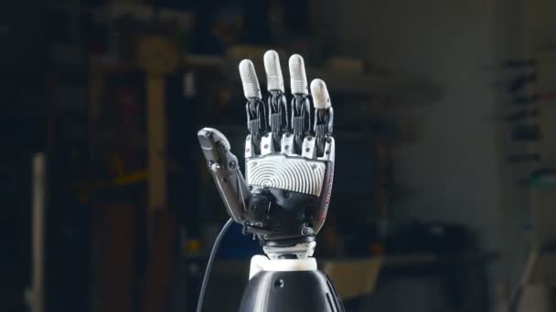 Bionic arm printed on 3D printer. Futuristic technology. — Stock Video