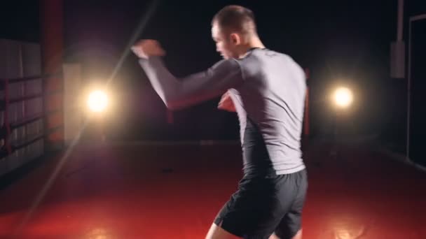Detail. Boxer školení v klubu bojovníků. Zpomalený pohyb. — Stock video