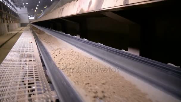 Grond, klei op transportband verplaatsen. Bodem, grind, scheiding en verfijning proces. Clay mijnbouw. — Stockvideo