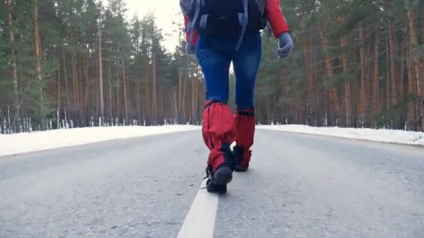 La jeune fille - touristique - s'éloigne le long de la route . — Video