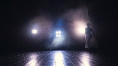 Balerin perfoming atlar. Dolly. Yakın çekim. Ağır çekim. Yüzü yok. HD.