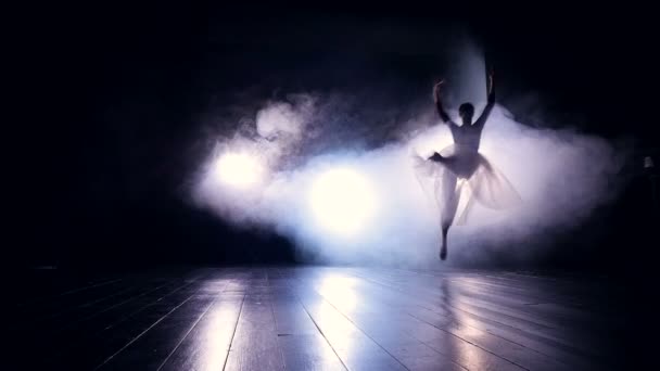 Ballet dancer Jumping. Silhouette. Slow motion. HD. — Stock Video