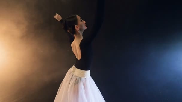 Ballerina führt den Tanz vor. Porträt. Dollly. hd. — Stockvideo