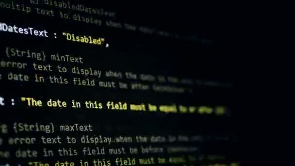 Código de programa de hackers, corriendo en pantalla. 4K . — Vídeo de stock
