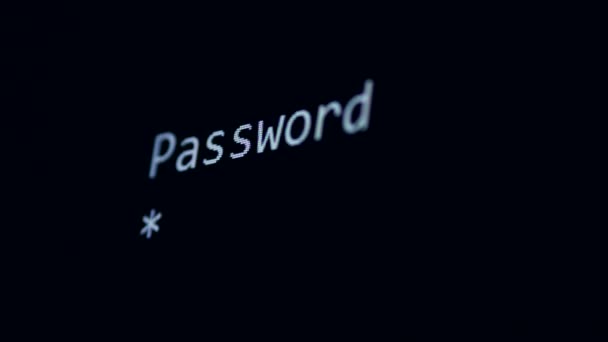Computerzugriffskonzept. Passwort auf schwarzem Bildschirm eingegeben. 4k.