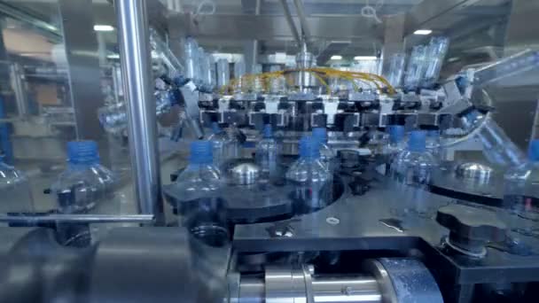 Empty bottles fed to an automatic washing machine. — Stock Video