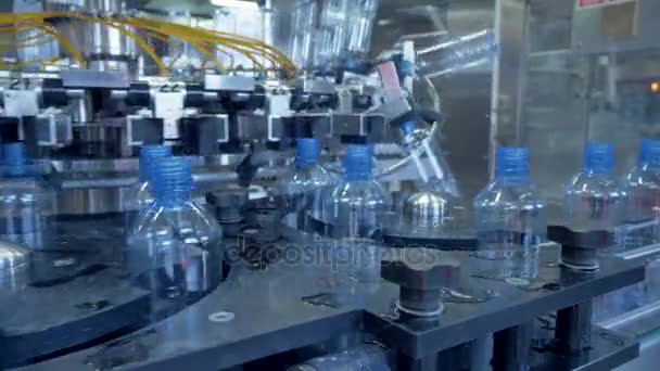 Muitas garrafas de plástico sendo alimentadas a uma máquina de lavar . — Vídeo de Stock