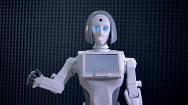 Bir robot onun siyah parmakları tebrik dalgalar..