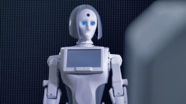 Beyaz kadın robot yaklaşmamı istiyor.