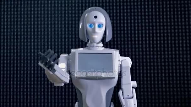 Bionischer Roboter bittet um Annäherung. — Stockvideo