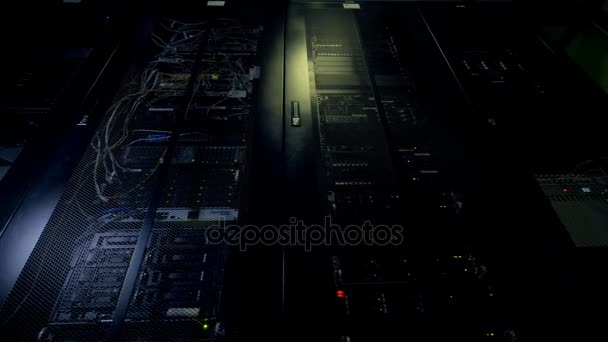 A nighttime continuous work of data storage equipment. — Stock Video