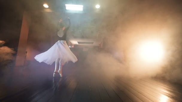 Балерина підносить руки в повільному повороті . — стокове відео