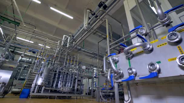 A detailed view on control valves for a pasteurization room. — Stock Footage A detailed view on control valves for a pasteurization room. Video Clip