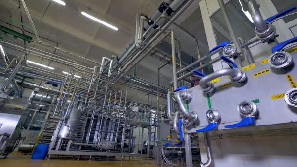 A detailed view on control valves for a pasteurization room. — Stock Video