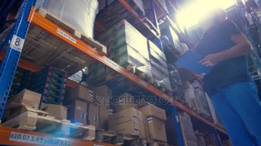 Güneş ışınları altında çalışması sırasında bir depo müfettişi.