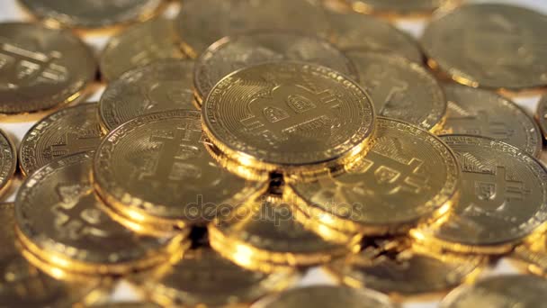 Mange Bitcoins. Bit Coin Btc. Nærbillede . – Stock-video