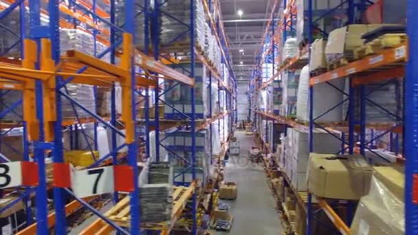 Several warehouse racks in a side view sequence. — Stock Video