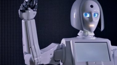 Güle güle demek kolunu hareket fütüristik robot.