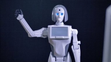 Biyonik robot selamlıyorum, onun el sallayarak hoş geldiniz.
