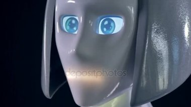 Robot gözler, görünümü yakın çekim. Robot aroynd geniş açılmış gözlerle bakıyor. 4k.