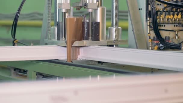 Window frame angles are glued and pressed together. — Stock Footage Window frame angles are glued and pressed together. Stock Footage