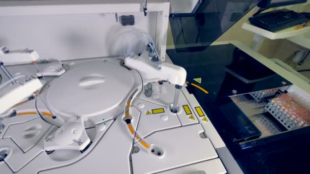 Automated medical equipment for testing bio materials. 4K. — Stock Video
