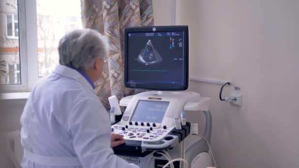 Ein erfahrener Arzt schaut auf ein Ultraschallbild. — Stockvideo