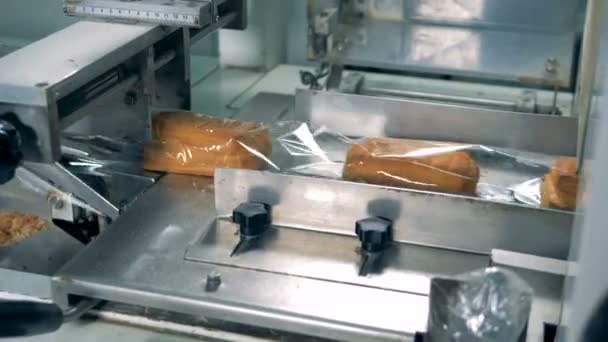 Pâtisserie feuilletée laisse un emballage recouvert d'un emballage transparent . — Video