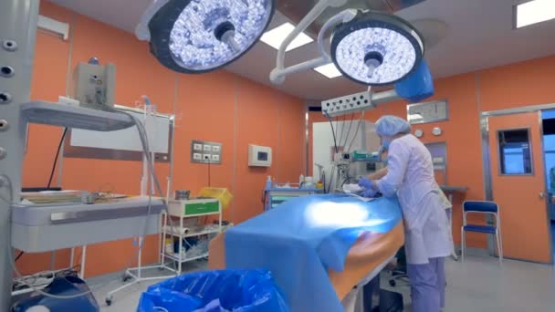 Médicos irreconhecíveis realizando procedimentos médicos em um bebê em um hospital. 4K . — Vídeo de Stock