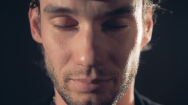 Mystical look. Man opened his eyes. Macro, close-up 4K. — Stock Video