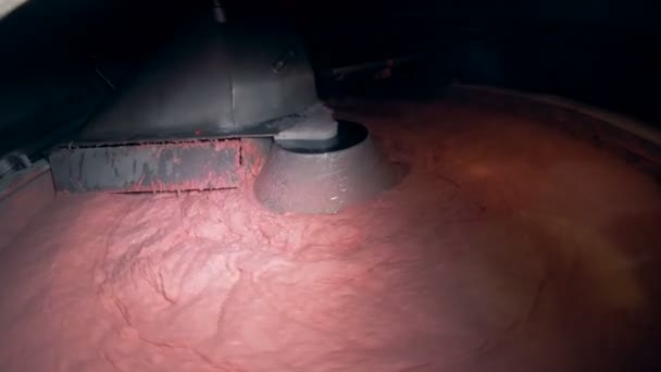 Konsekvent kødmasse drejer rundt i en fabriksmaskine – Stock-video