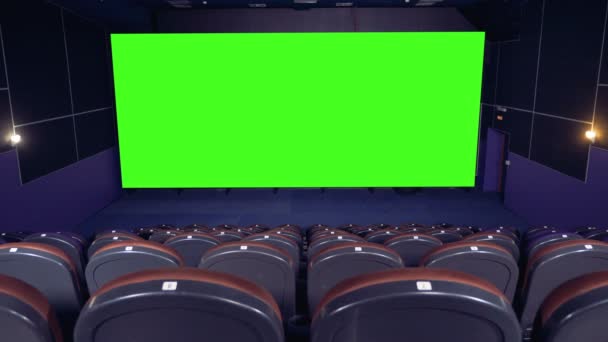 Cinema movie theatre with a green screen. 4K. — Stock Video