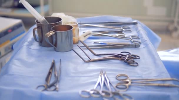 Disinfected surgical metal tools for surgery. — Stock Video