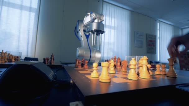 Robot playing chess. 3D rendering. — Stock Video