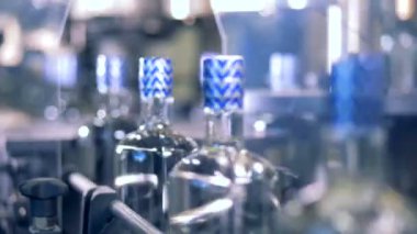 Votka şişeleri mavi kapakları, yakın çekim.