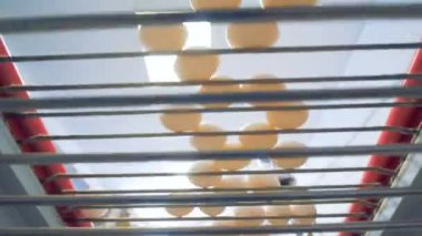 Aşağıdan bir metal taşıyıcı hareketli beyaz yumurta