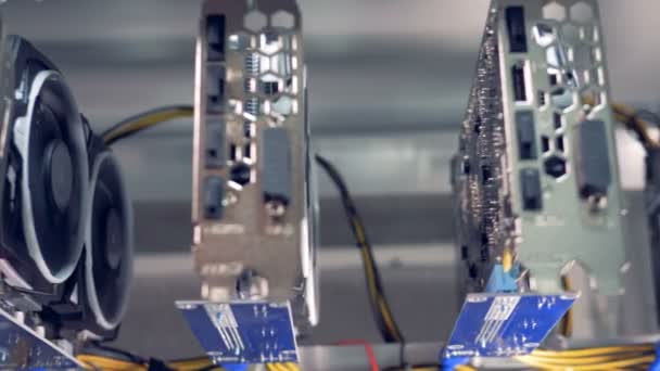 Bitcoin madencilik işleyen grafik kartları tarafından gerçekleştirilen işlem — Stok video