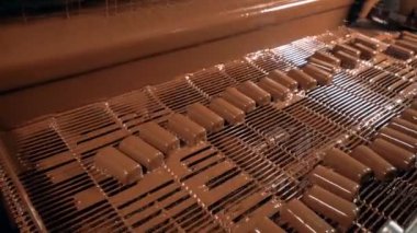 Kapalı çikolata şekerleme bir konveyör taşıma.
