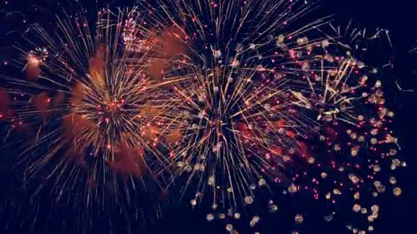 Red firework bursts. Big firecracker bursts in the sky during celebration. — Stock Video