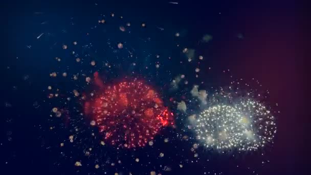 Fogos de artifício coloridos em um céu noturno . — Vídeo de Stock
