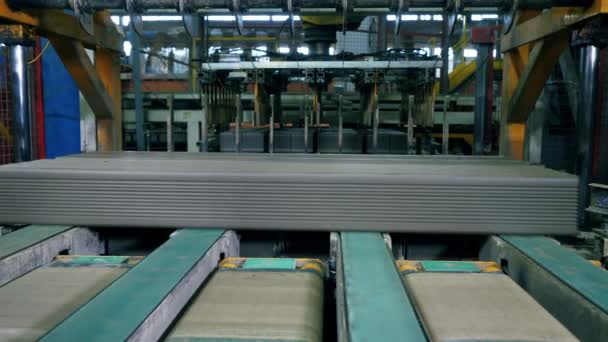 Un convoyeur travaille dans une usine, déplaçant un moule en brique .