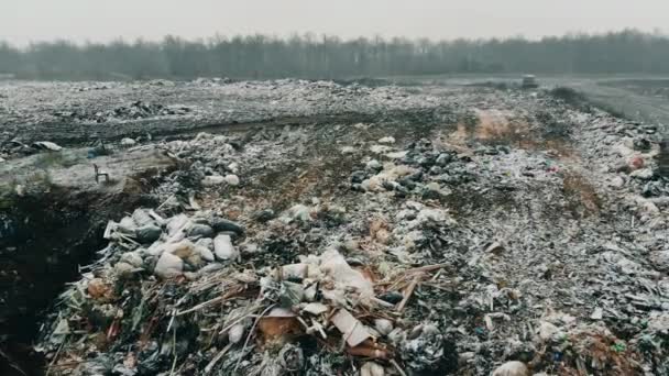 Junkyard with lots of garbage in winter. — Stock Video