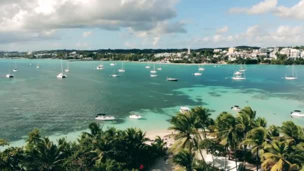 Tropical coastline with yachts in sunny weather — Stock Video