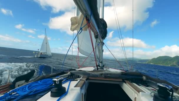 Boats prow while sailing across the water in a first-person view — Stockvideo