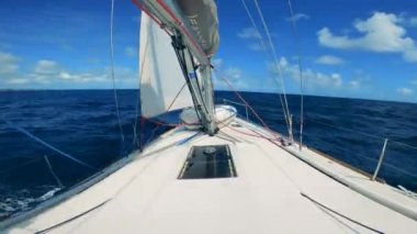 Boats prow while crossing the sea in a first-person view