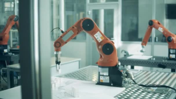 Industriell robotmanipulator, innovativa robotmaskiner flyttar små föremål — Stockvideo
