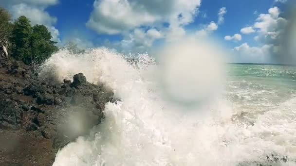 Les vagues s'écrasent le long de la côte de l'île au ralenti — Video