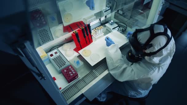 Biolog pracuje z próbkami, opracowując szczepionkę przeciwko koronawirusowi.. — Wideo stockowe